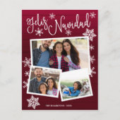 Feliz Navidad Snowflake Rustic 3 Foto's Kerstmis Briefkaart (Voorkant)
