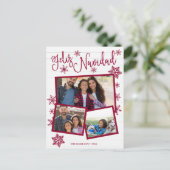 Feliz Navidad Snowflake Rustic 3 Foto's Kerstmis Briefkaart (Staand voorkant)