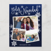 Feliz Navidad Snowflake Rustic 3 Foto's Kerstmis Briefkaart (Voorkant)
