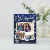 Feliz Navidad Snowflake Rustic 3 Foto's Kerstmis Briefkaart (Staand voorkant)