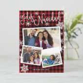 Feliz Navidad Snowflake Rustic 3 Foto's Kerstmis Kaart (Staand voorkant)