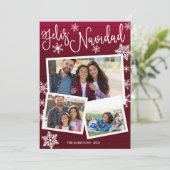Feliz Navidad Snowflake Rustic 3 Foto's Kerstmis Kaart (Staand voorkant)