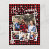 Feliz Navidad Snowflake Rustic 4 Kerstfoto's Briefkaart (Voorkant)