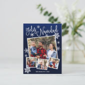Feliz Navidad Snowflake Rustic 4 Kerstfoto's Briefkaart (Staand voorkant)