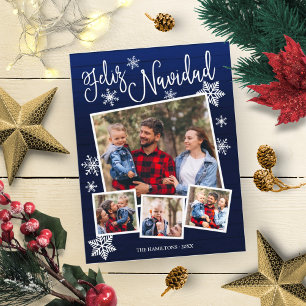 Feliz Navidad Snowflake Rustic 4 Kerstfoto's Briefkaart