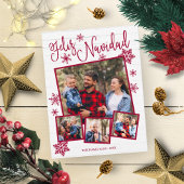 Feliz Navidad Snowflake Rustic 4 Kerstfoto's Briefkaart