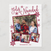 Feliz Navidad Snowflake Rustic 4 Kerstfoto's Briefkaart (Voorkant)