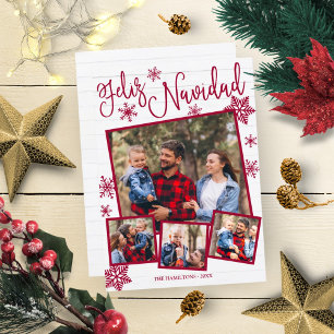Feliz Navidad Snowflake Rustic 4 Kerstfoto's Kaart