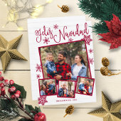 Feliz Navidad Snowflake Rustic 4 Kerstfoto's Kaart