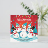 Feliz Navidad Snowmen Red Gepersonaliseerde Kerst Feestdagenkaart (Staand voorkant)