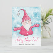 Feliz Navidad Spaans 2025 Kalender Roze Gnoom Feestdagenkaart (Staand voorkant)