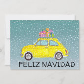 Feliz Navidad Spaans Kerst geel Fiat 500 Feestdagenkaart (Voorkant)