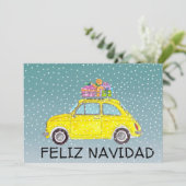 Feliz Navidad Spaans Kerst geel Fiat 500 Feestdagenkaart (Staand voorkant)