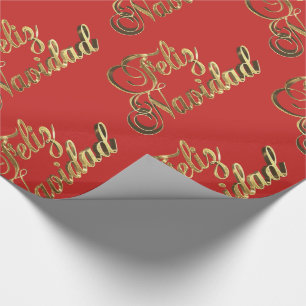 Feliz Navidad, Spaans kerstrood en goud Cadeaupapier