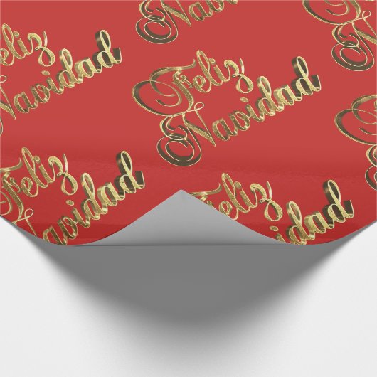 Feliz Navidad, Spaans kerstrood en goud Cadeaupapier (Hoek)