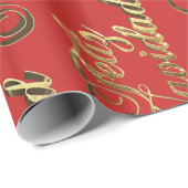 Feliz Navidad, Spaans kerstrood en goud Cadeaupapier (Rol Hoek)