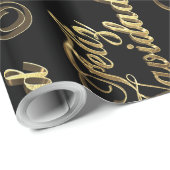 Feliz Navidad, Spaans kerstzwart en goud Cadeaupapier (Rol Hoek)