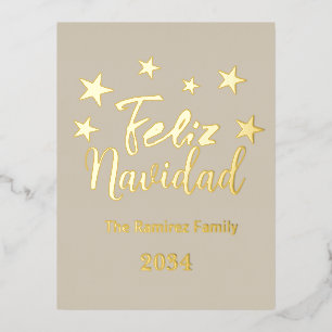 Feliz Navidad Spaans Modern Kerst Familie Folie Feestdagen Briefkaart