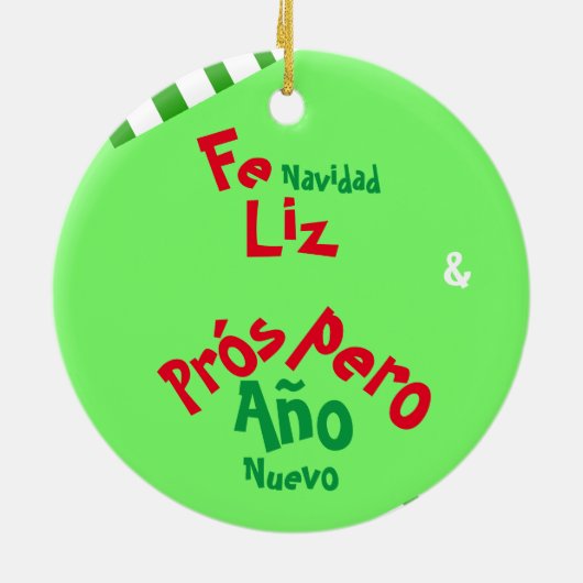 Feliz Navidad Spaanse Candy Cane Rood en Groen Keramisch Ornament (Achterkant)