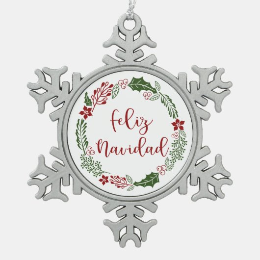 Feliz Navidad, Spaanse kerstavond Tin Sneeuwvlok Ornament (Voorkant)