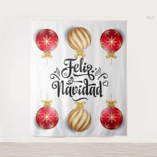 Feliz Navidad Spaanse kerstbaubels Wandkleed (Voorkant)