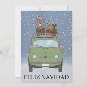 Feliz Navidad Spaanse Kerstmis Groene Fiat 500 Feestdagenkaart