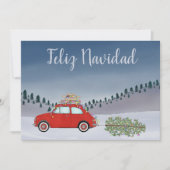 Feliz Navidad Spaanse Kerstmis Rode Fiat 500 Feestdagenkaart (Voorkant)
