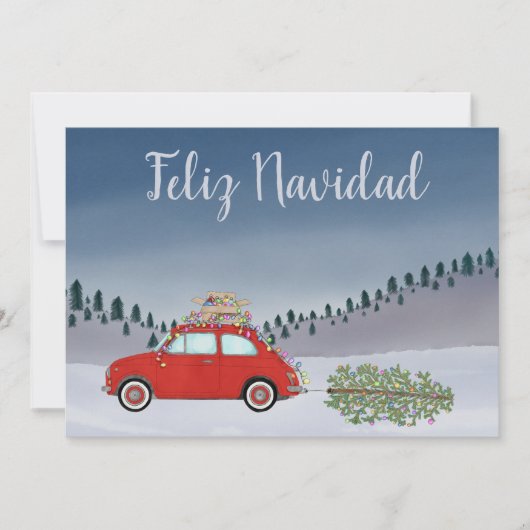 Feliz Navidad Spaanse Kerstmis Rode Fiat 500 Feestdagenkaart (Voorkant)