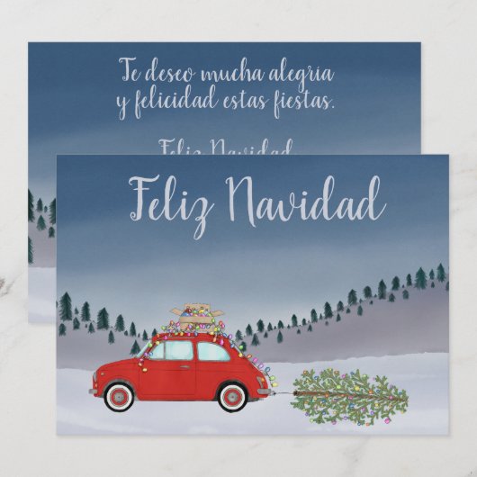 Feliz Navidad Spaanse Kerstmis Rode Fiat 500 Feestdagenkaart (Voorkant / Achterkant)