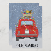 Feliz Navidad Spaanse Kerstmis Rode Fiat 500 Feestdagenkaart (Voorkant / Achterkant)