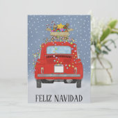 Feliz Navidad Spaanse Kerstmis Rode Fiat 500 Feestdagenkaart (Staand voorkant)