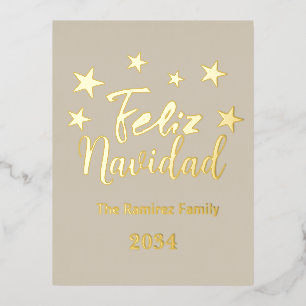 Feliz Navidad Spaanse moderne kerstfamilie Folie Feestdagen Briefkaart