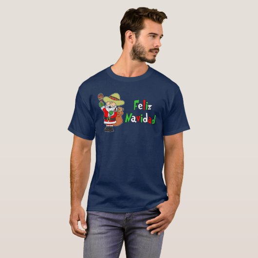 Feliz Navidad Spaanse Santa Cartoon T-shirt (Voorkant volledig)
