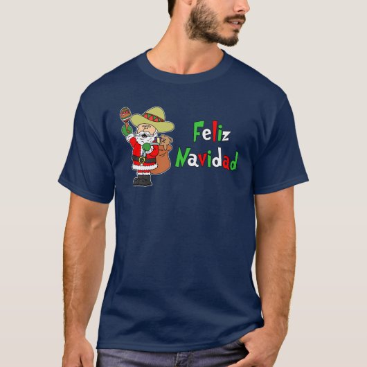 Feliz Navidad Spaanse Santa Cartoon T-shirt (Voorkant)