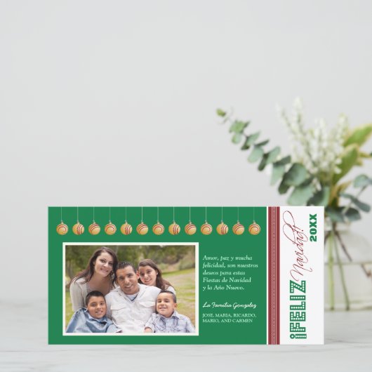 Feliz Navidad Spaanse Vakantie Fotokaart (groen) Feestdagenkaart (Staand voorkant)