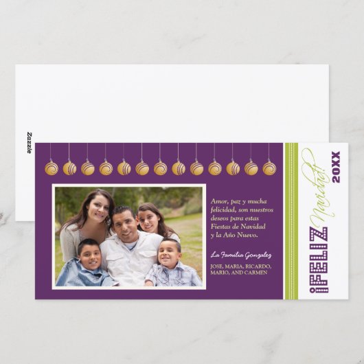 Feliz Navidad Spaanse Vakantie Fotokaart (paarse) Feestdagenkaart (Voorkant / Achterkant)