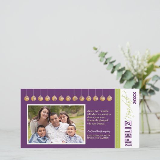 Feliz Navidad Spaanse Vakantie Fotokaart (paarse) Feestdagenkaart (Staand voorkant)