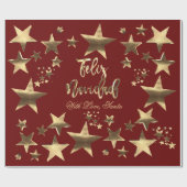 Feliz Navidad Stars Rood Gold Script Cadeaupapier (Vlak)