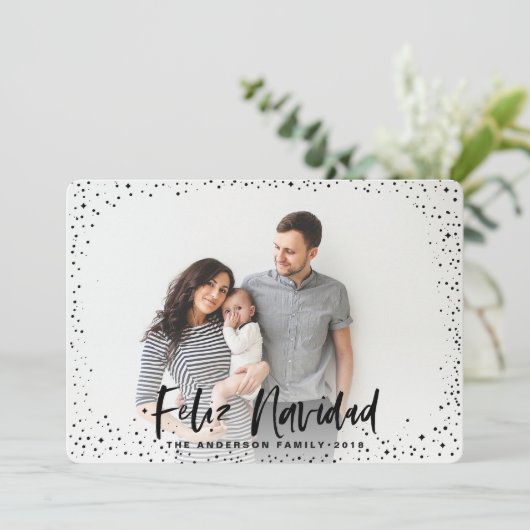 Feliz navidad sterren foto vakantie kaart (Staand voorkant)