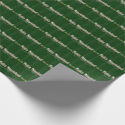 Feliz Navidad Striped Holly Berries Cadeaupapier (Hoek)