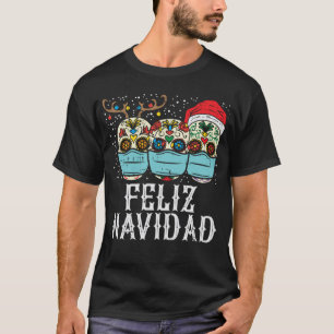 Feliz Navidad Sugar Skull in Masker Funny Xmas T-shirt
