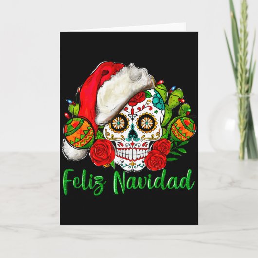 Feliz Navidad Sugar Skull Mexican Christmas  Kaart (Voorkant)