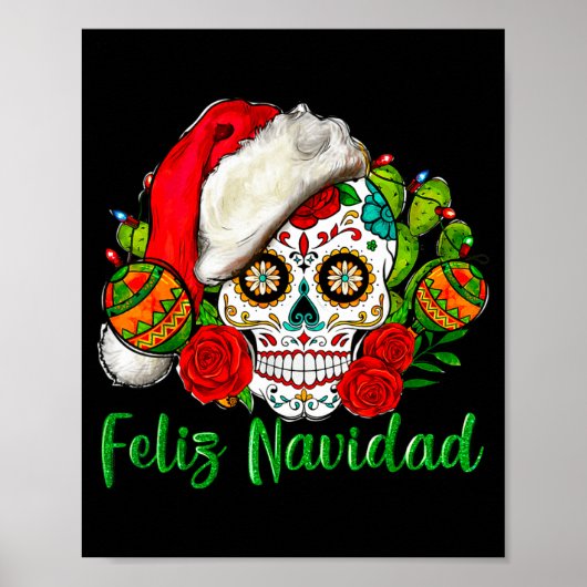 Feliz Navidad Sugar Skull Mexican Christmas  Poster (Voorkant)