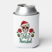 Feliz Navidad Sugar Skull Mexican Christmas T-Shir Blikjeskoeler (Blikje Voorkant)