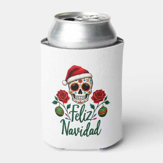 Feliz Navidad Sugar Skull Mexican Christmas T-Shir Blikjeskoeler (Blikje Voorkant)