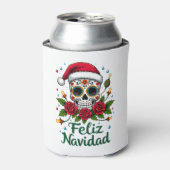 Feliz Navidad Sugar Skull Mexican Christmas T-Shir Blikjeskoeler (Blikje Voorkant)