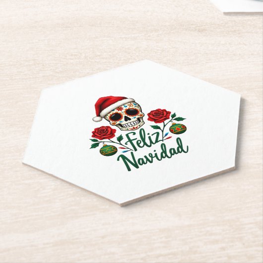 Feliz Navidad Sugar Skull Mexican Christmas T-Shir Kartonnen Onderzetters (Schuin)