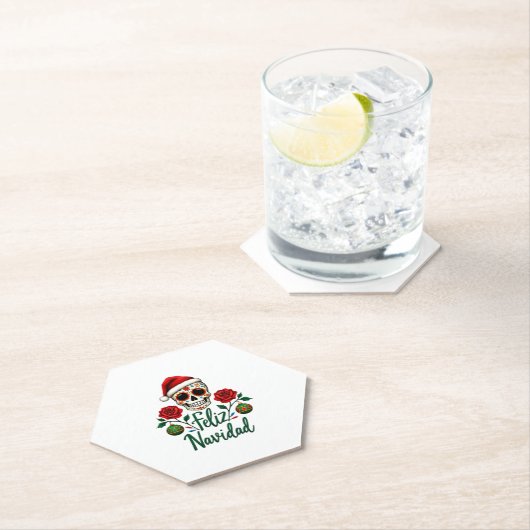 Feliz Navidad Sugar Skull Mexican Christmas T-Shir Kartonnen Onderzetters (Insitu)