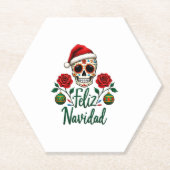 Feliz Navidad Sugar Skull Mexican Christmas T-Shir Kartonnen Onderzetters (Voorkant)