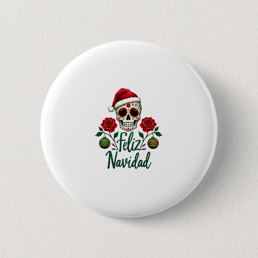 Feliz Navidad Sugar Skull Mexican Christmas T-Shir Ronde Button 5,7 Cm (Voorkant)